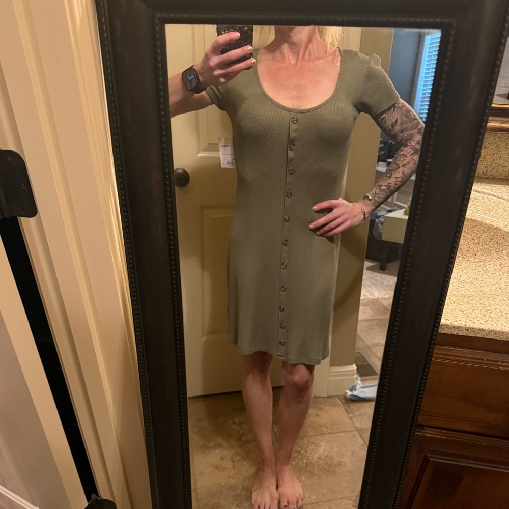 SO Olive Green Button-Front Mini Dress